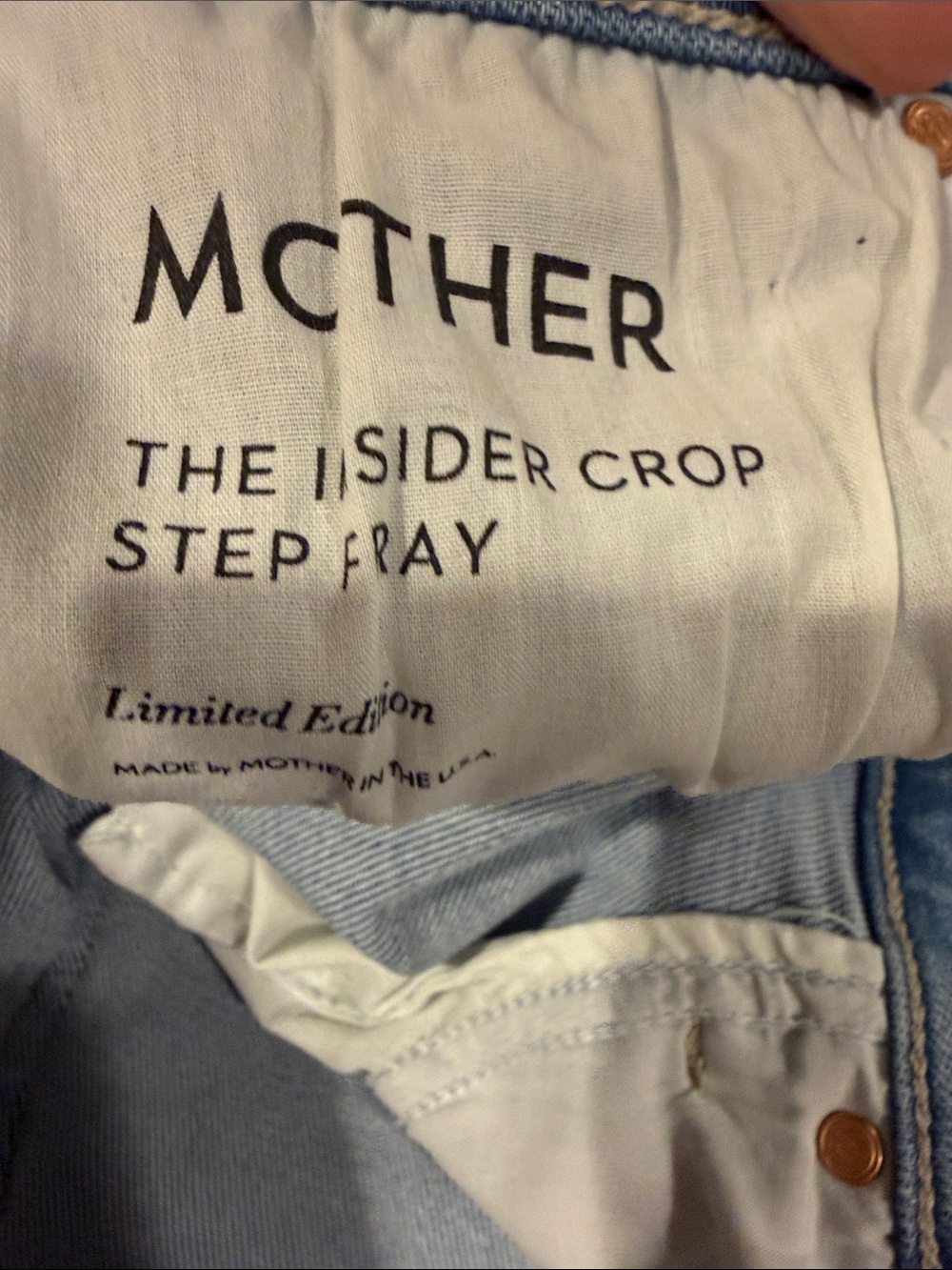MOTHER Light Blue Cropped Step Fray Jeans